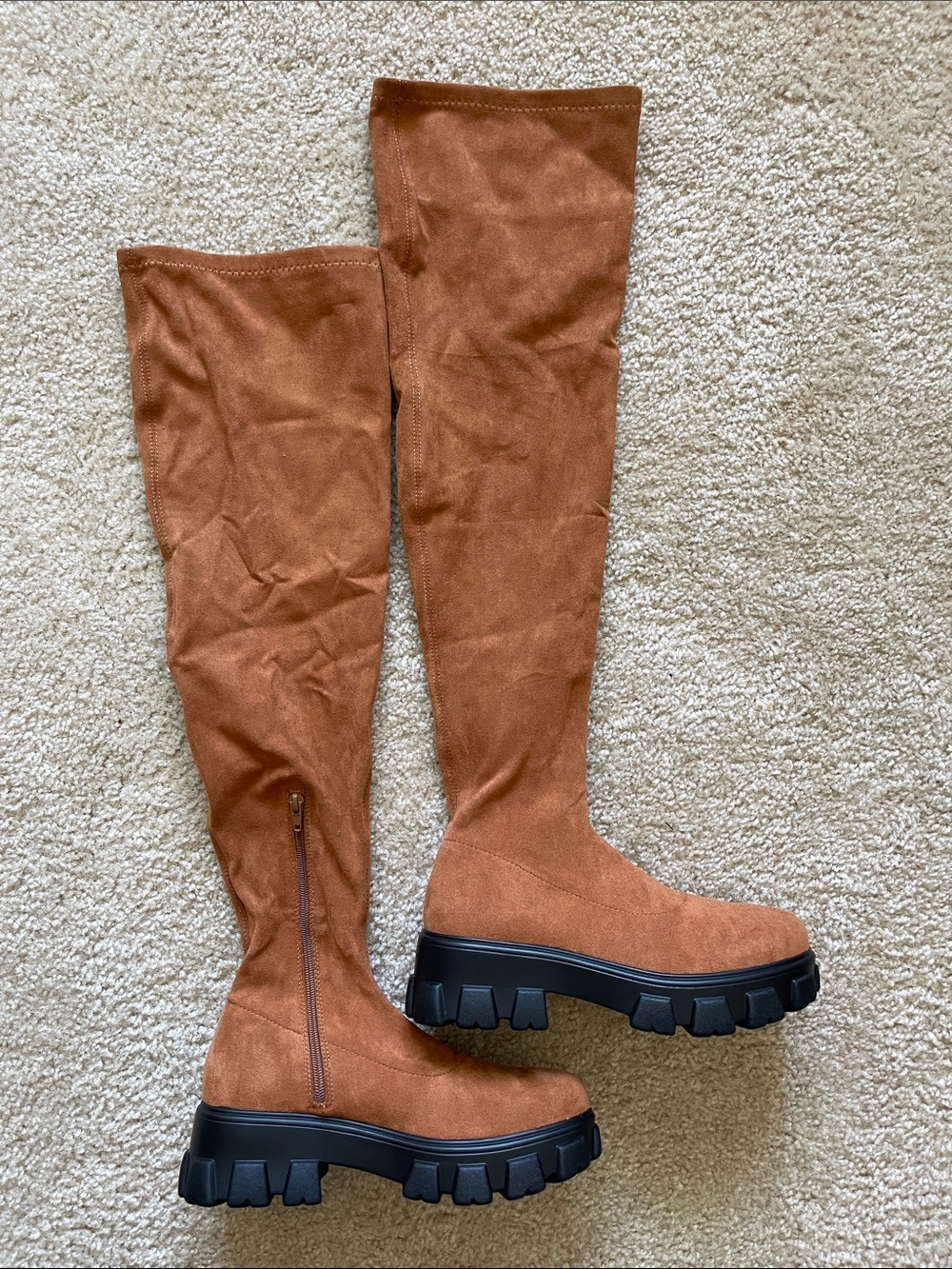 NEW! Women's Brown Over-the-Knee Chunky Sole Boots